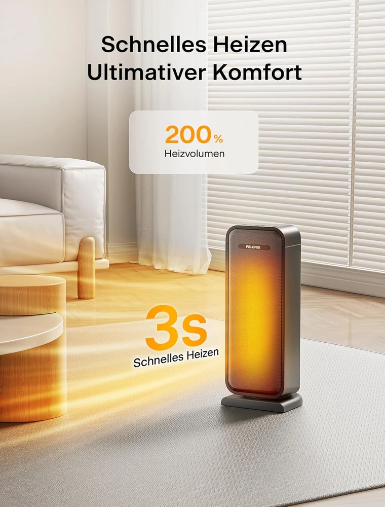 Pelonis keraminis termoventiliatorius 2000 W su termostatu ir laikmačiu PHF171BPBHDE