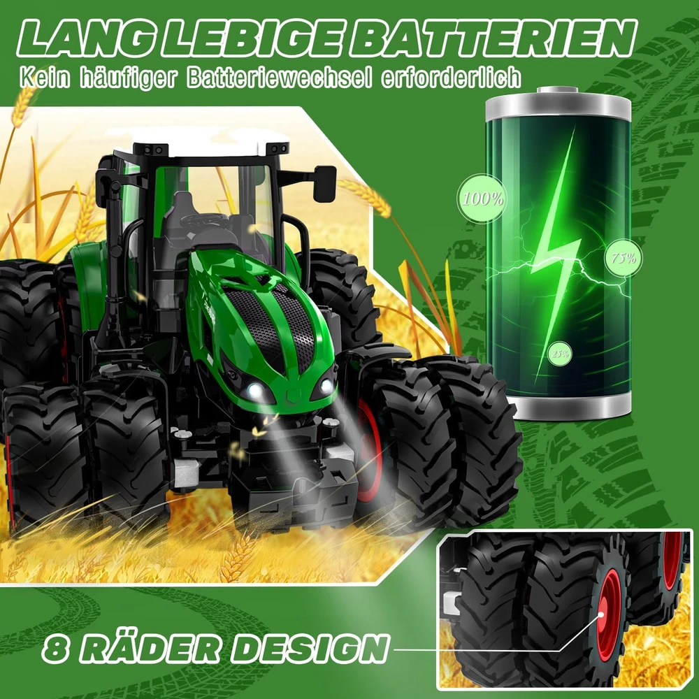 PENGBU RC nuotoliniu būdu valdomas traktorius su priekaba, 2,4 GHz, 1:24, 6645K-G