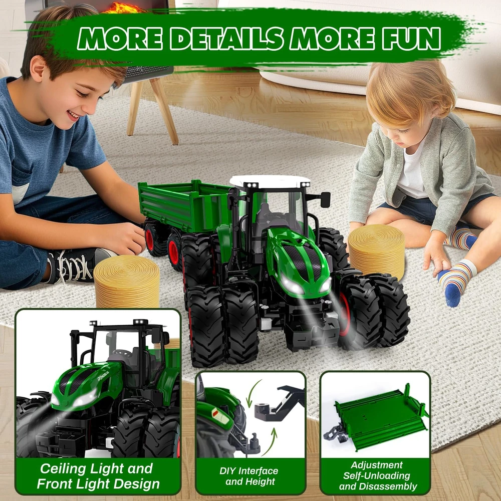 PENGBU RC nuotoliniu būdu valdomas traktorius su priekaba, 2,4 GHz, 1:24, 6645K-G