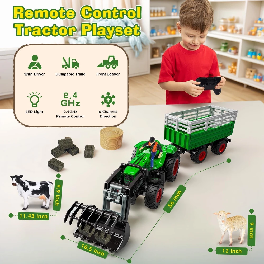 PENGBU RC nuotoliniu būdu valdomas žaislinis traktorius su priekaba, 2,4 GHz, 6661-NY