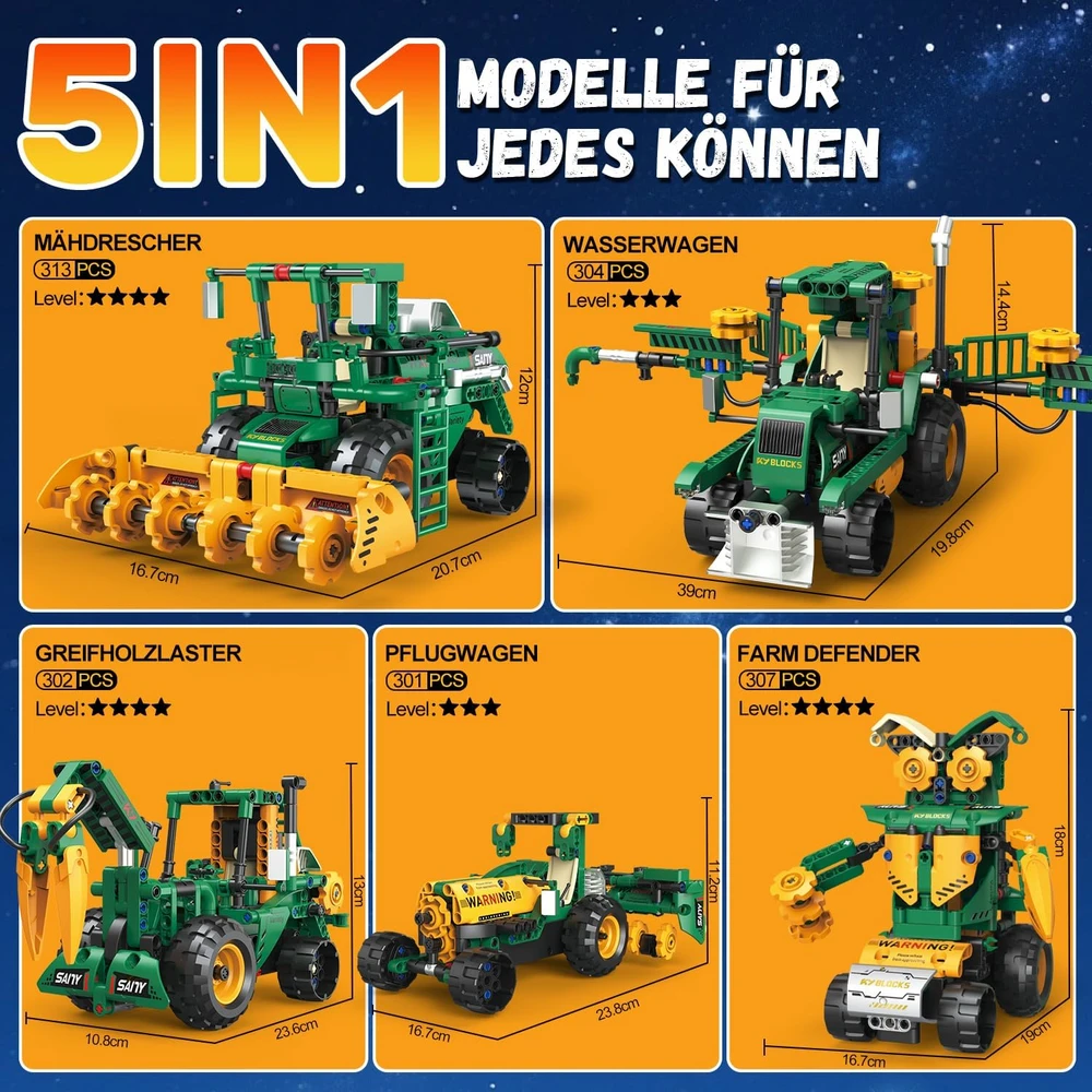 PENGBU RC programuojamas 5-in-1 robotų konstruktorius su nuotoliniu valdymu K96234