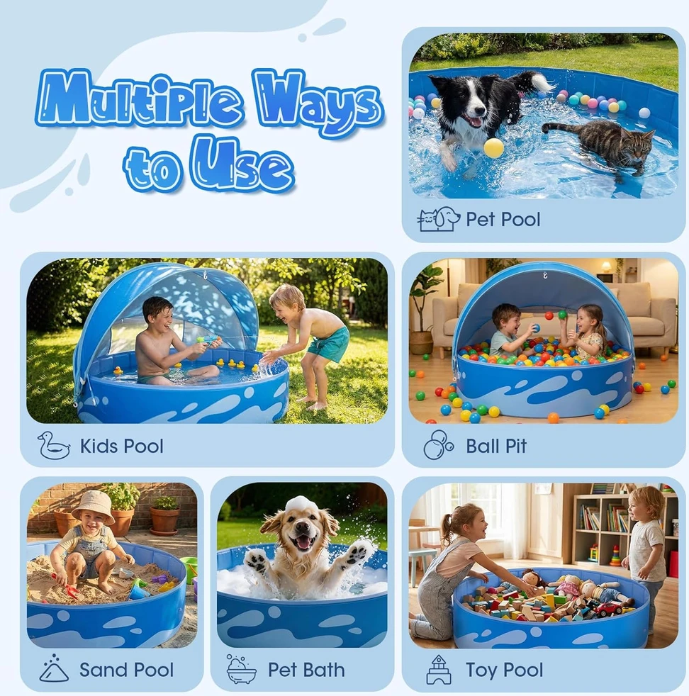 Peradix vaikiškas sulankstomas baseinas su UV apsauga, 120 x 120 x 30 cm, PVC, mėlynas