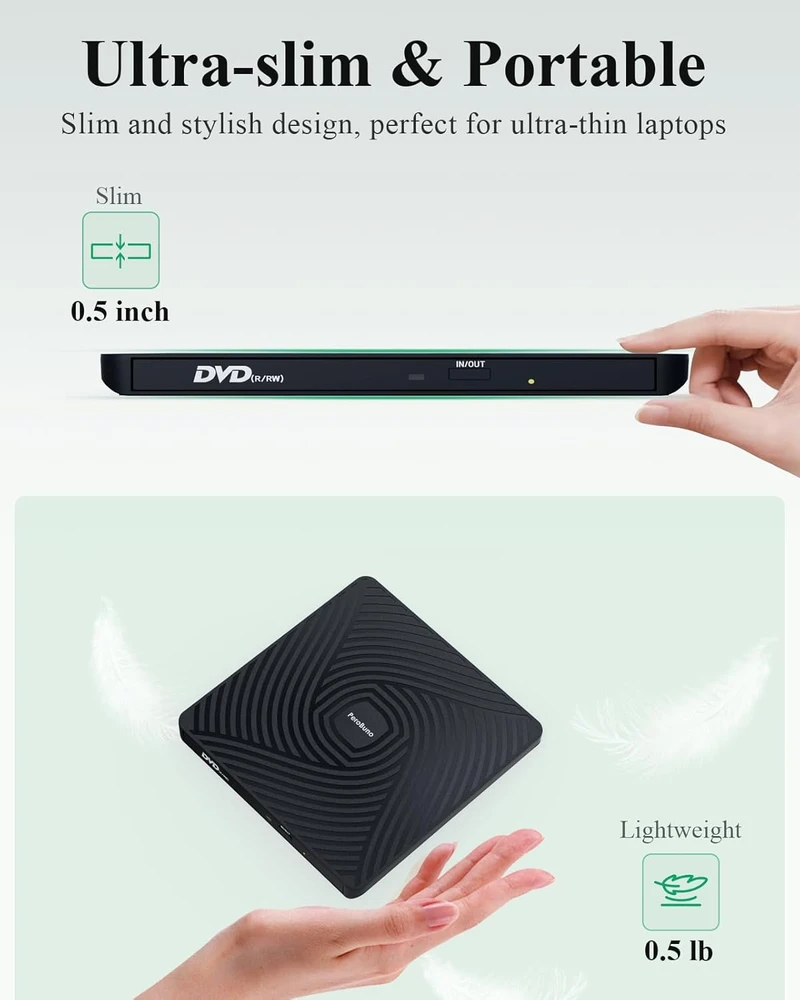 PeroBuno išorinis CD/DVD įrenginys USB 3.0 su USB-A ir USB-C jungtimis BT620