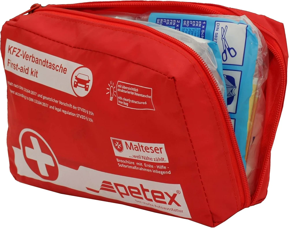 Petex automobilinė pirmosios pagalbos vaistinėlė pagal DIN 13164, 22.5 × 13 × 6,5 cm, 43930012