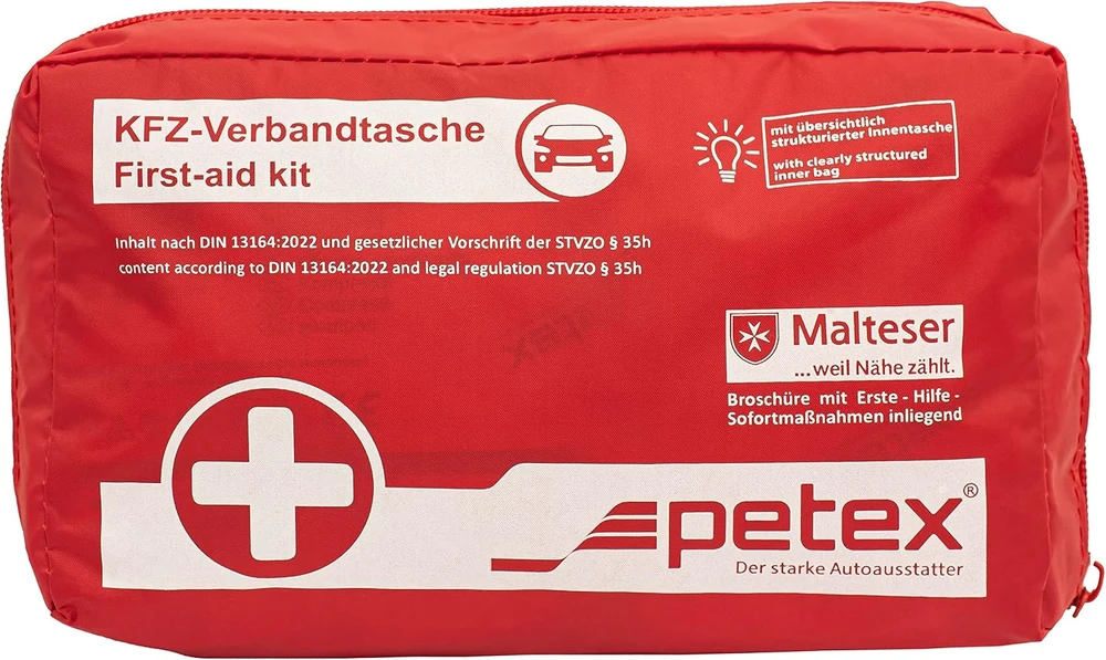 Petex automobilinė pirmosios pagalbos vaistinėlė pagal DIN 13164, 22.5 × 13 × 6,5 cm, 43930012