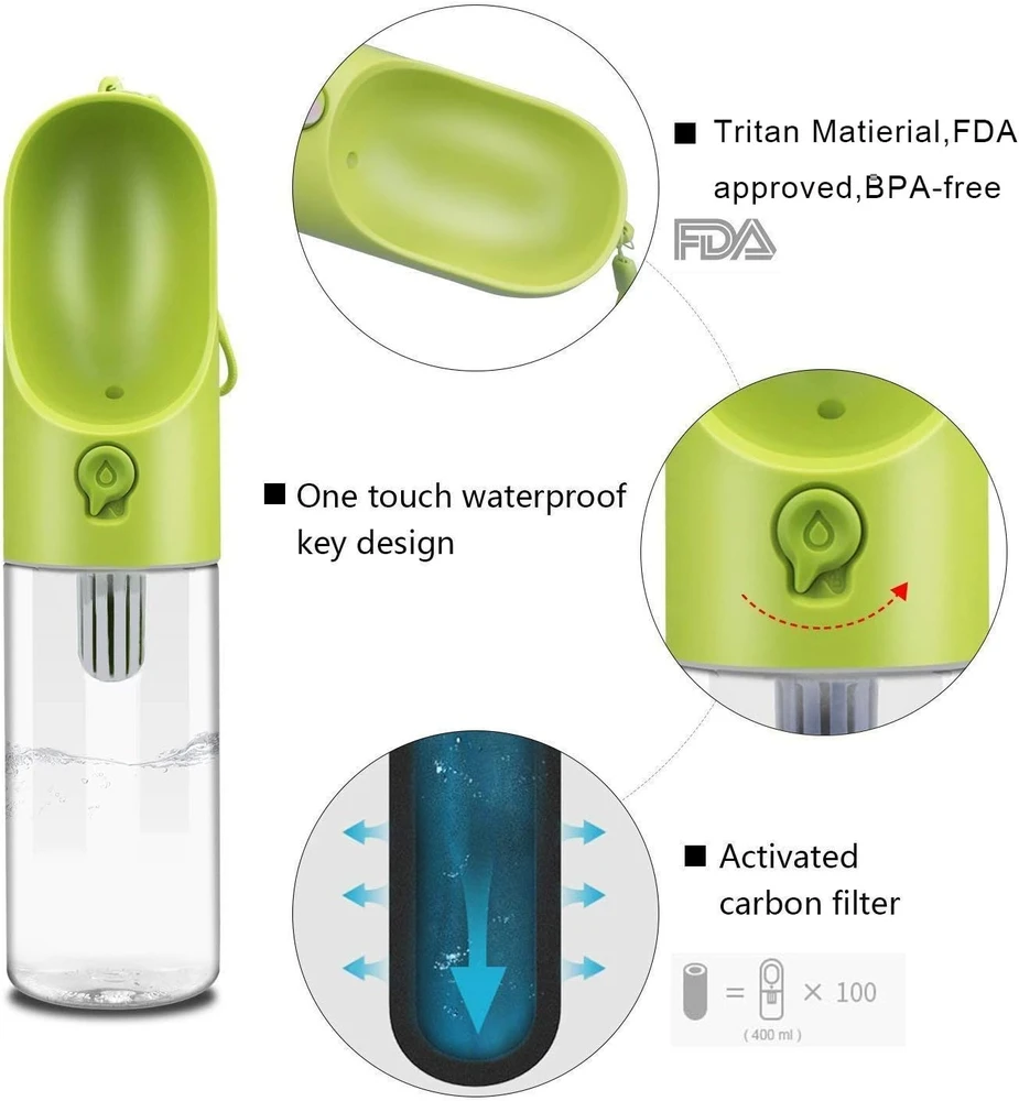 Kelionės gertuvė PETKIT EVERSWEET Travel Green 400ml su filtru