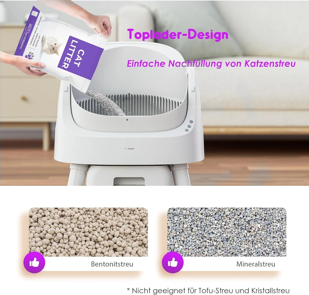 PetPivot automatinė savaime išsivalanti kačių kraiko dėžė su atvira konstrukcija AS15