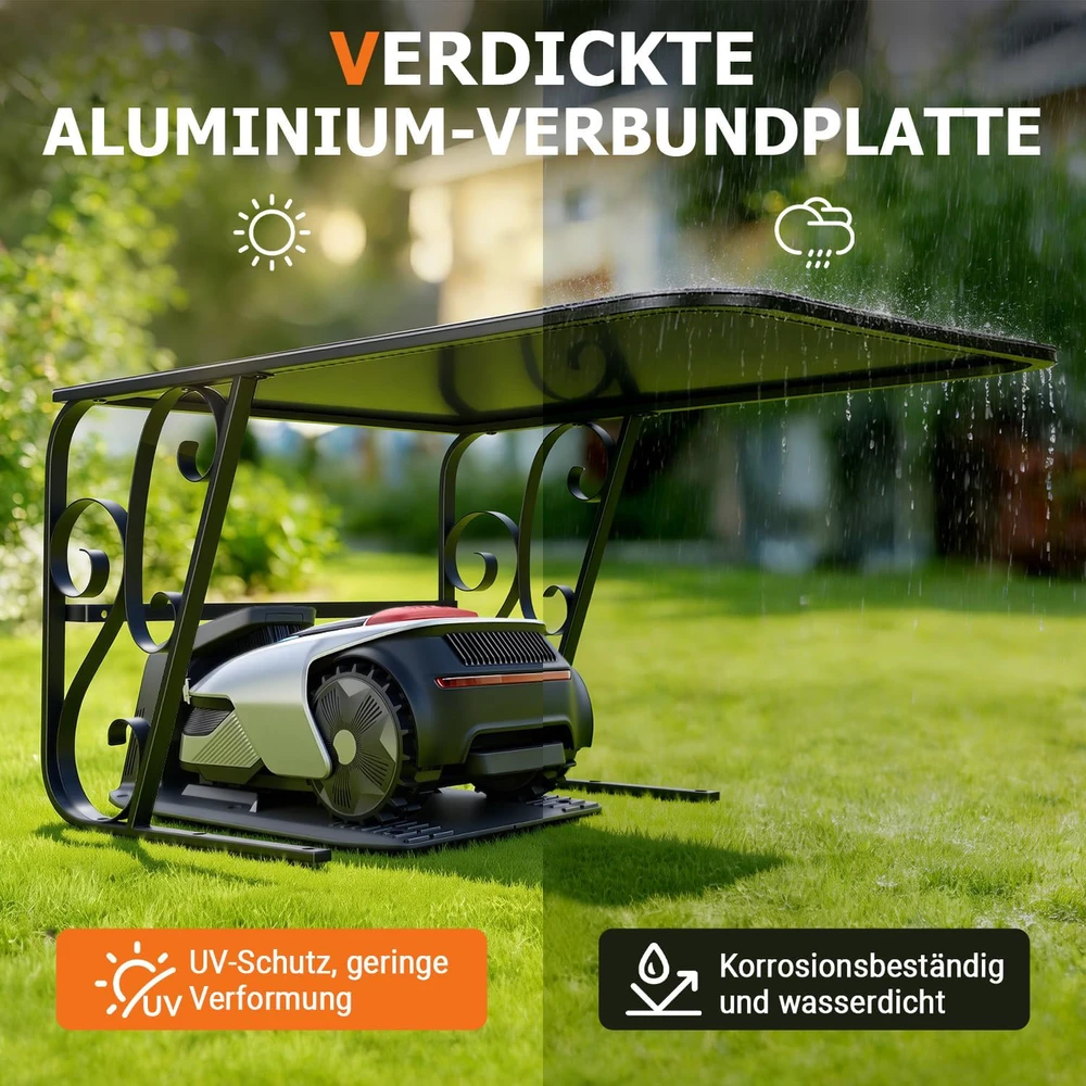 Peviasot vejapjovės roboto garažas su metalinėmis kojomis, UV apsauga, 43 × 56 × 82 cm, juodas