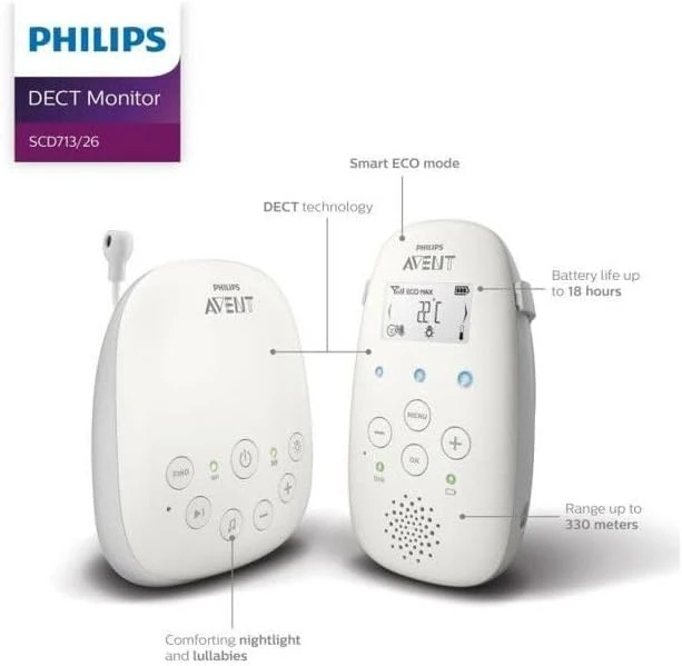 Philips Avent garso auklė DECT su Smart ECO režimu, 50 m, SCD713/26