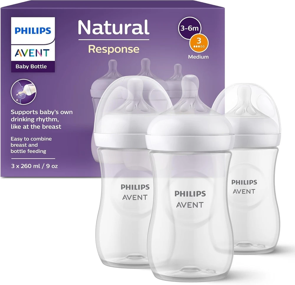 PHILIPS AVENT NATURAL RESPONSE BUTELIUKŲ RINKINYS, 260 ML, 1 MĖN.+, 3 VNT., BALTI