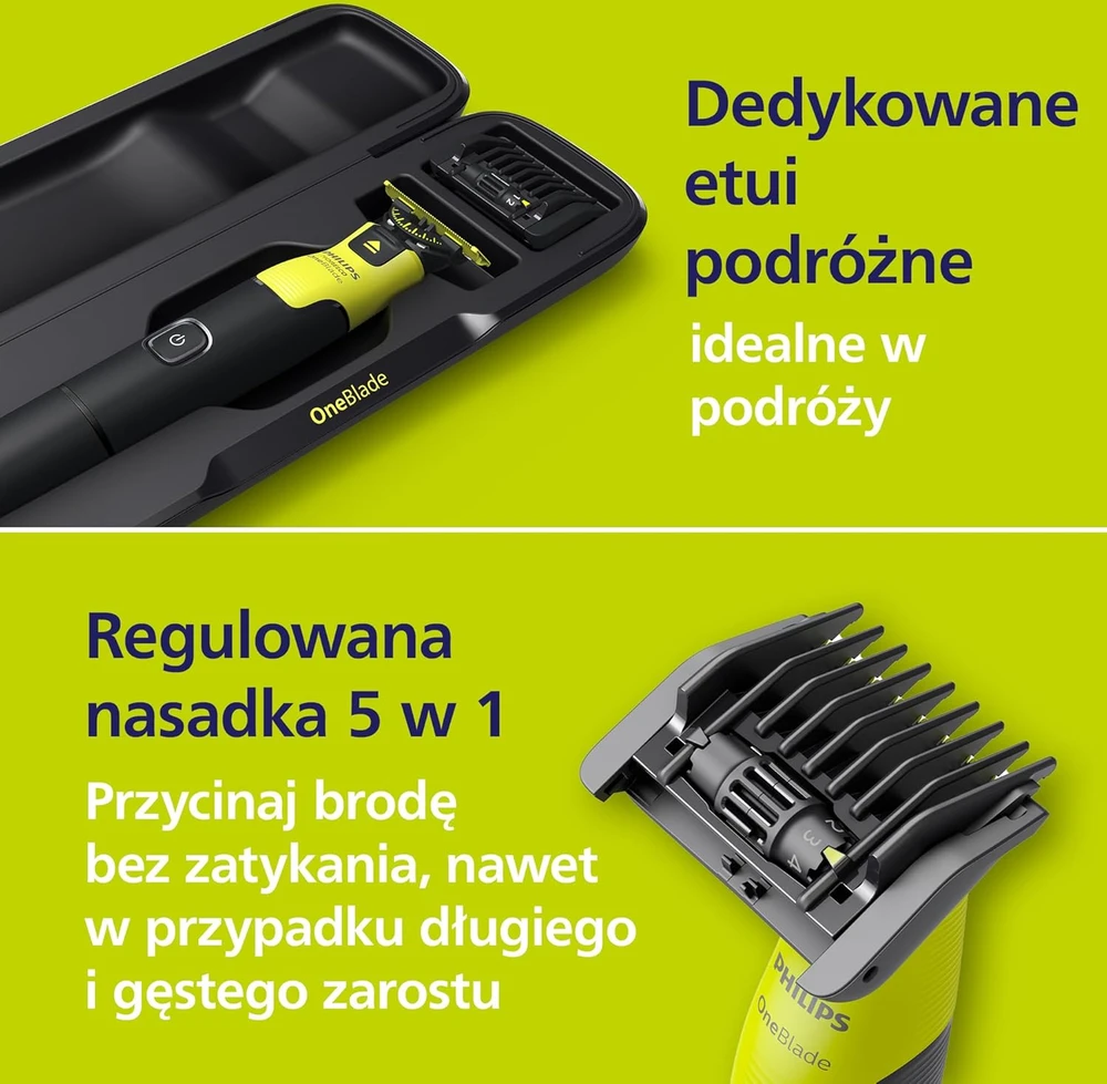 Barzdaskutė Philips OneBlade Pro 360 veidui + kūnui, QP4631/65, Juodos ir žalios spalvos