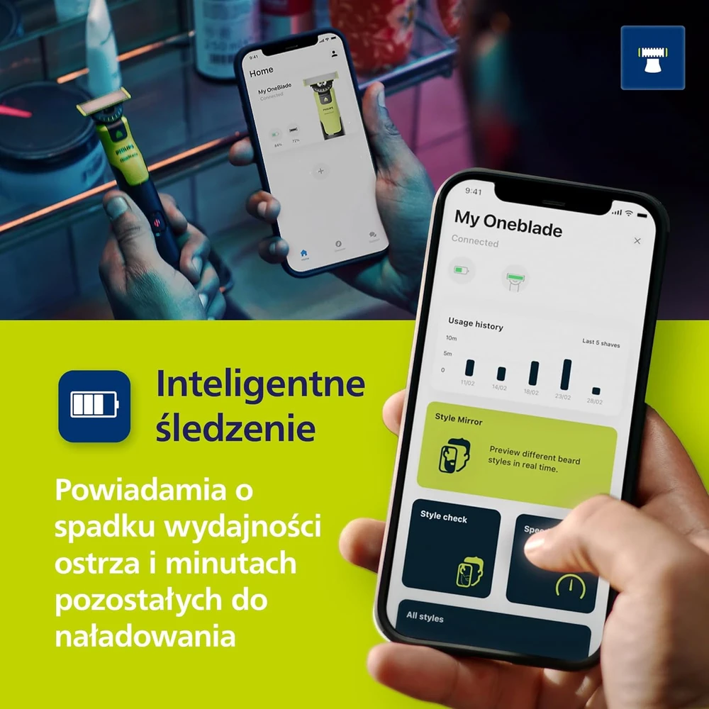 Barzdaskutė Philips OneBlade Pro 360 veidui + kūnui, QP4631/65, Juodos ir žalios spalvos