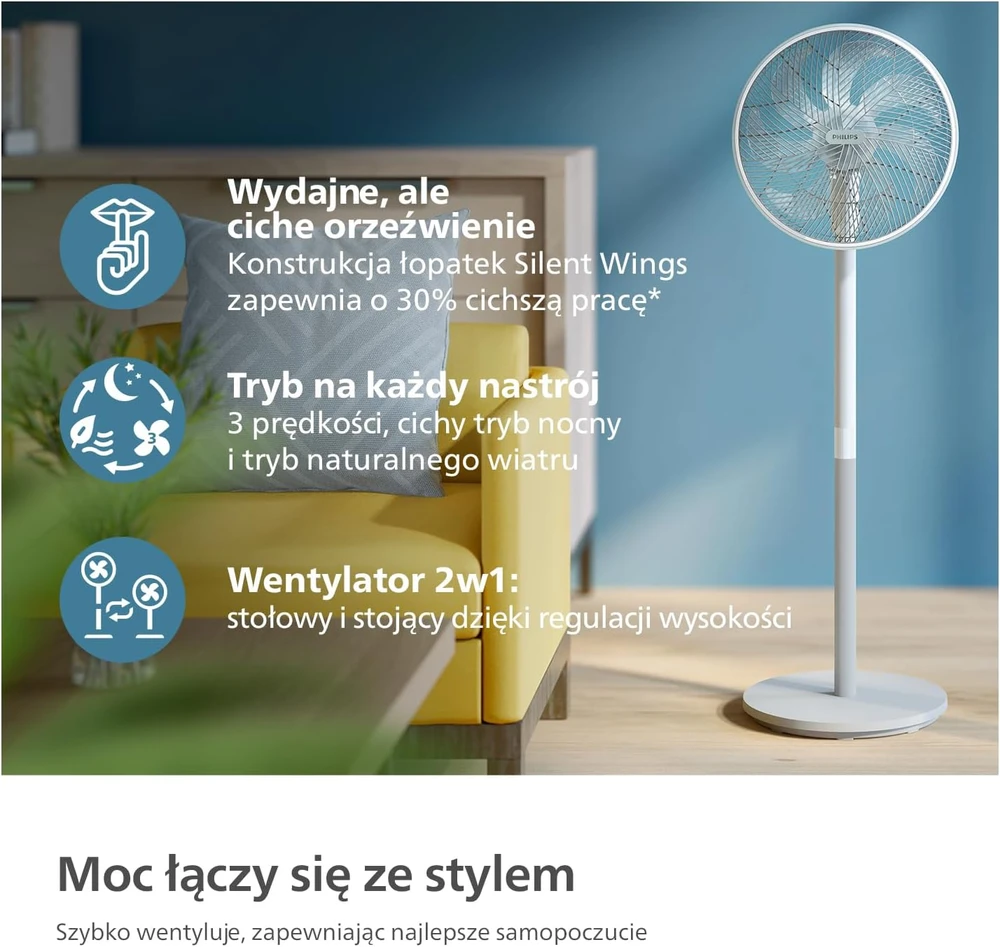 Ventiliatorius Philips 2000 Series | CX2550/00 | Stand Fan | 50 W | Diameter 40 cm | Greičių skaičius 3 | Oscillation | Baltas