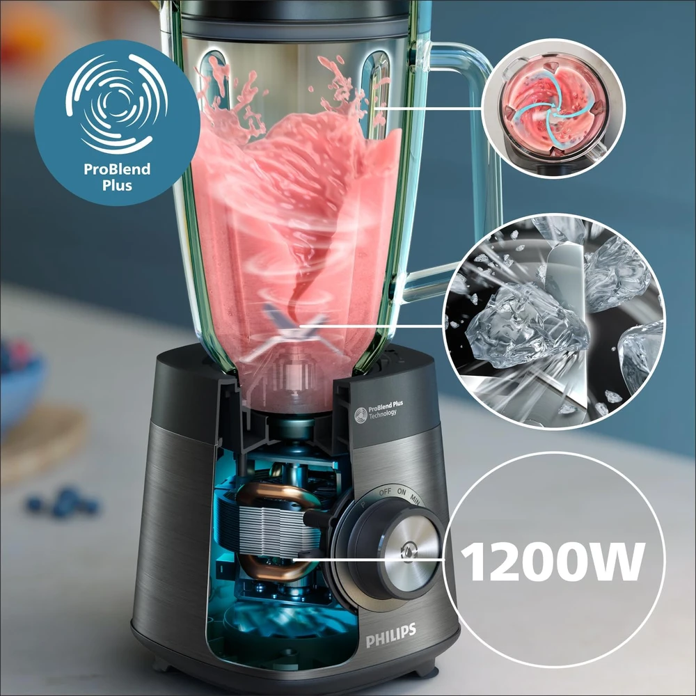 Philips Maišytuvas | HR3041/00 | Stalviršis | 1200 W | Stiklainio medžiaga Stiklas | Stiklainio talpa 1,5 L | Ledo smulkinimas | Juodas