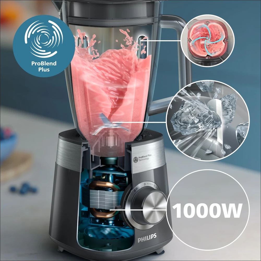 Philips Maišytuvas | HR3020/20 | Stalviršis | 1000 W | Stiklainio medžiaga Plastikas | Stiklainio talpa 1,5 L | Kašmyro pilkas