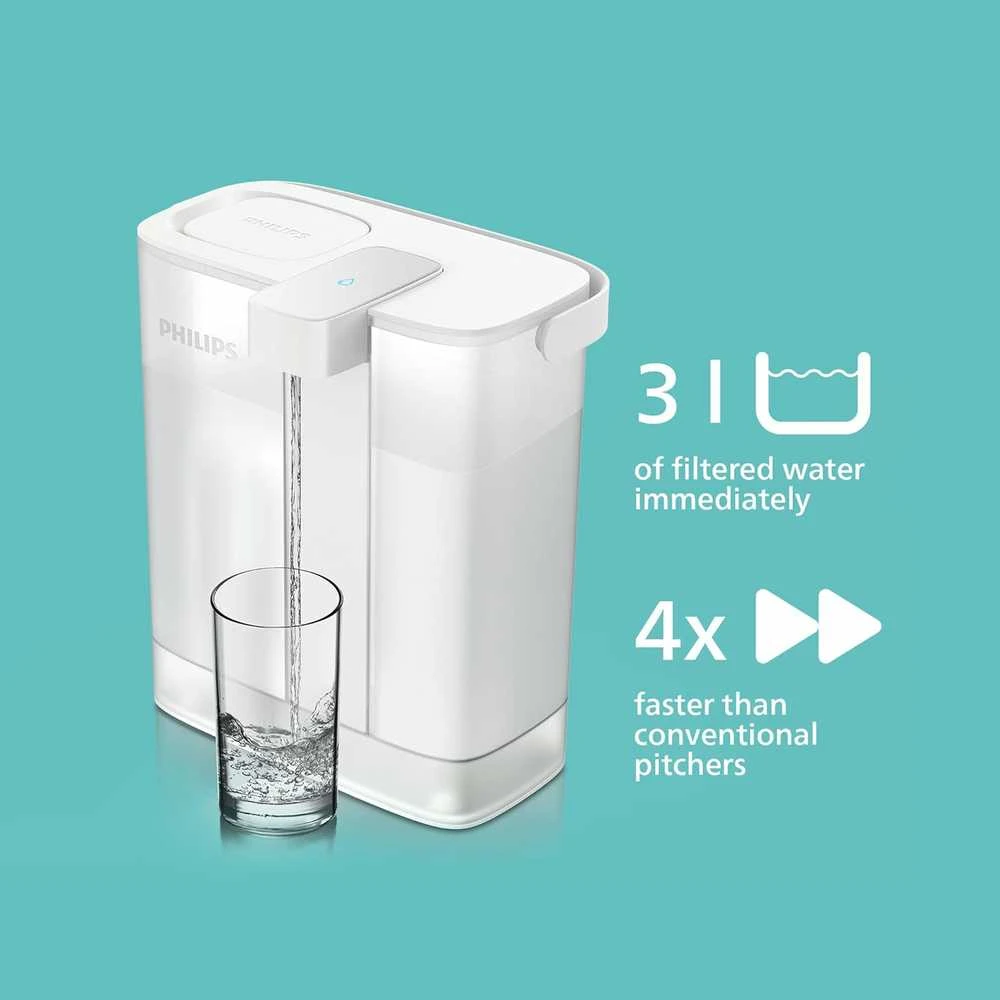 Philips vandens filtras staliniam naudojimui su 3 filtrų komplektu, 3 l talpa, greitas srautas, USB-C akumuliatorius, AWP2980WHS3/10