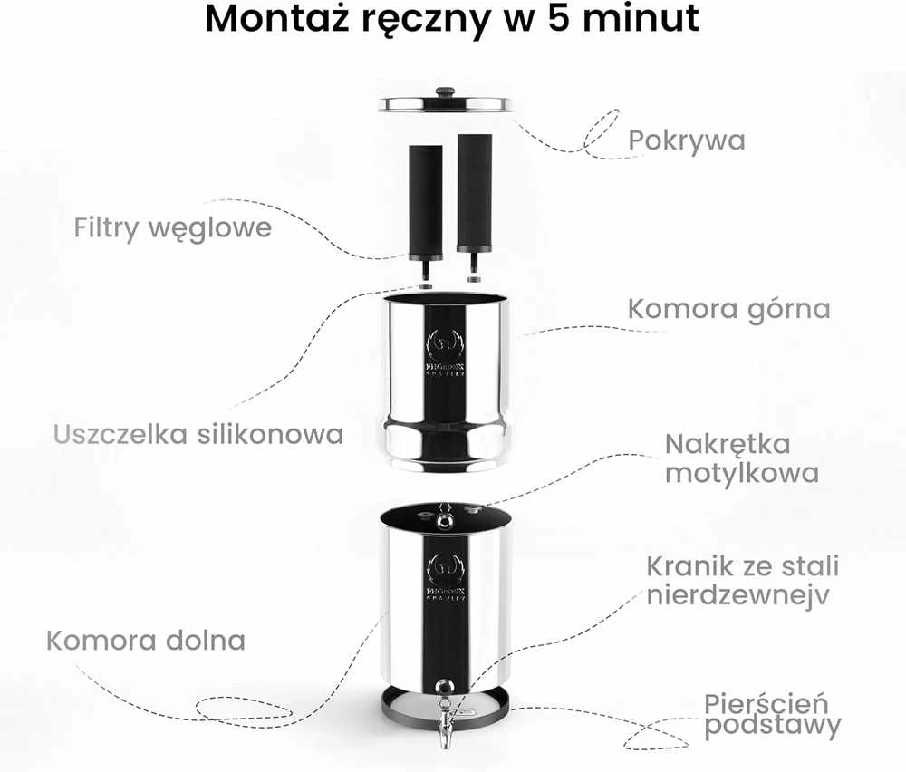 Phoenix Gravity 6 l stalo vandens filtravimo sistema su dviem Smart Carbon filtrais ir nerūdijančio plieno čiaupu