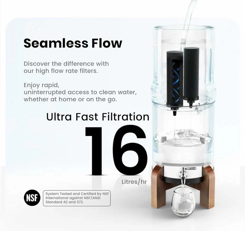 PHOENIX GRAVITY gravitacinis vandens filtras iš nerūdijančio plieno, 6 l talpa, su fluoro ir anglies filtrais, P12C2F2D0-AU