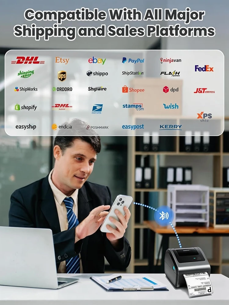 Phomemo etikečių spausdintuvas terminis 4x6 colių Bluetooth, USB, 203 dpi, D450BT