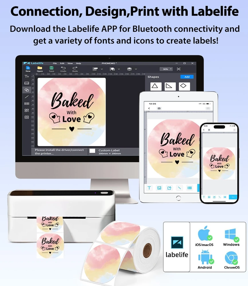 Phomemo etikečių spausdintuvas terminis Bluetooth, 203 dpi, 24 W, PM241-BT