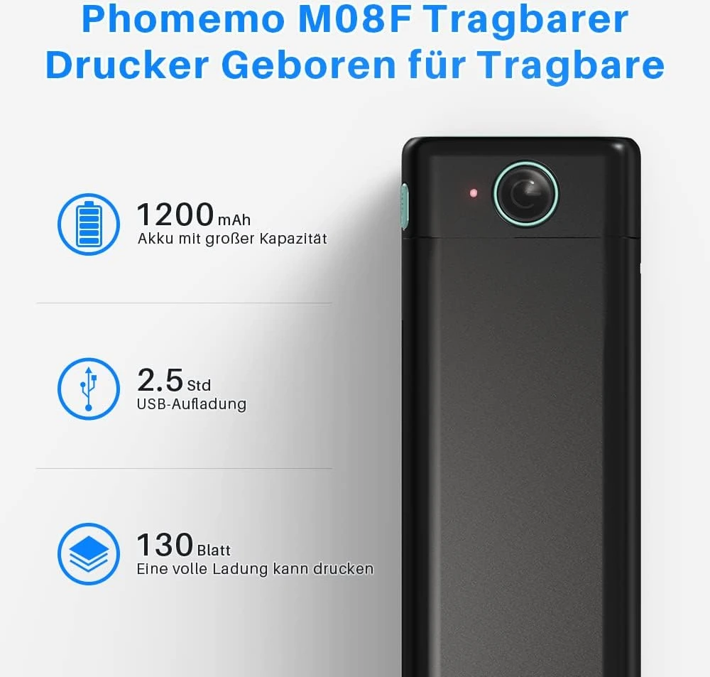 Phomemo M08F nešiojamasis A4 terminis spausdintuvas su Bluetooth ir USB