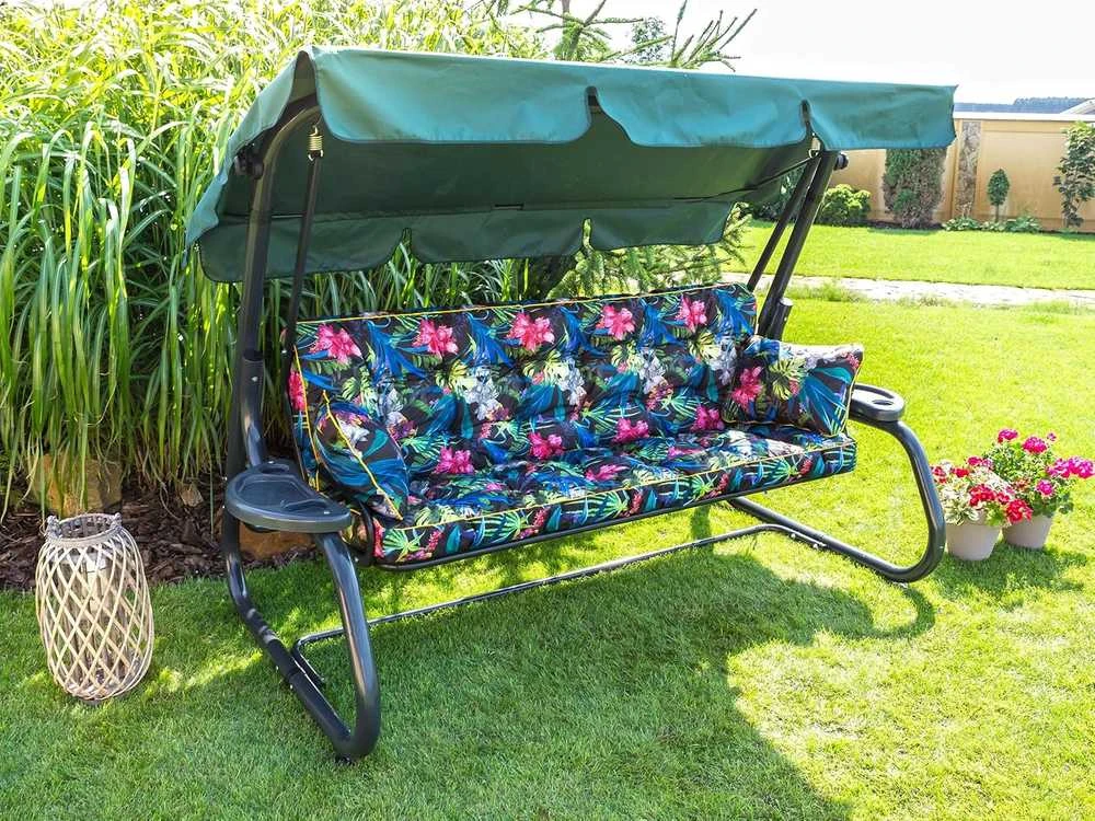PillowPrim sėdimosios dalies ir atlošo pagalvė sūpynėms ir suoliukams, 150 cm pločio, poliesterio užvalkalas, spalvingų lapų raštas