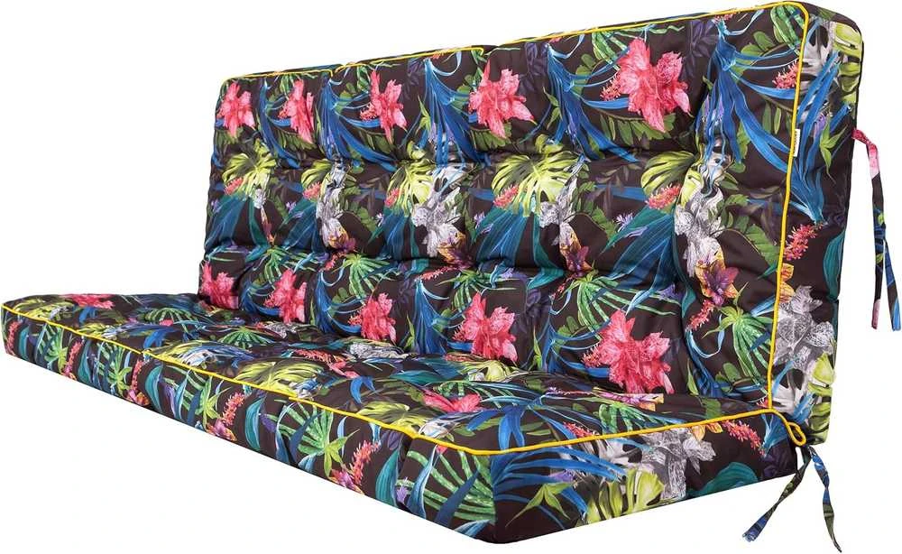 PillowPrim sėdimosios dalies ir atlošo pagalvė sūpynėms ir suoliukams, 150 cm pločio, poliesterio užvalkalas, spalvingų lapų raštas