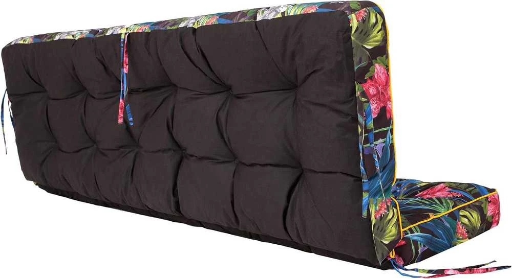 PillowPrim sėdimosios dalies ir atlošo pagalvė sūpynėms ir suoliukams, 150 cm pločio, poliesterio užvalkalas, spalvingų lapų raštas
