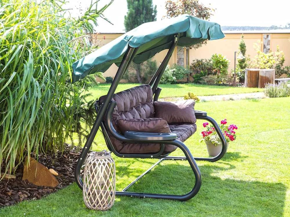 PillowPrim sodo sūpynės pagalvė su atlošu, 150 cm pločio, ruda, poliesterio užvalkalas