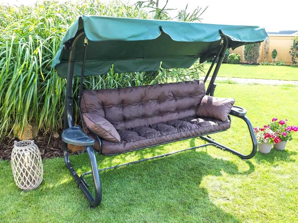 PillowPrim sodo sūpynės pagalvė su atlošu, 150 cm pločio, ruda, poliesterio užvalkalas
