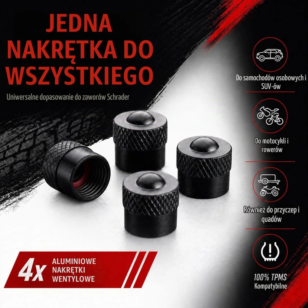Pitlane Performance aliumininiai Schrader vožtuvų dangteliai, 4 vnt., juodi, 100081