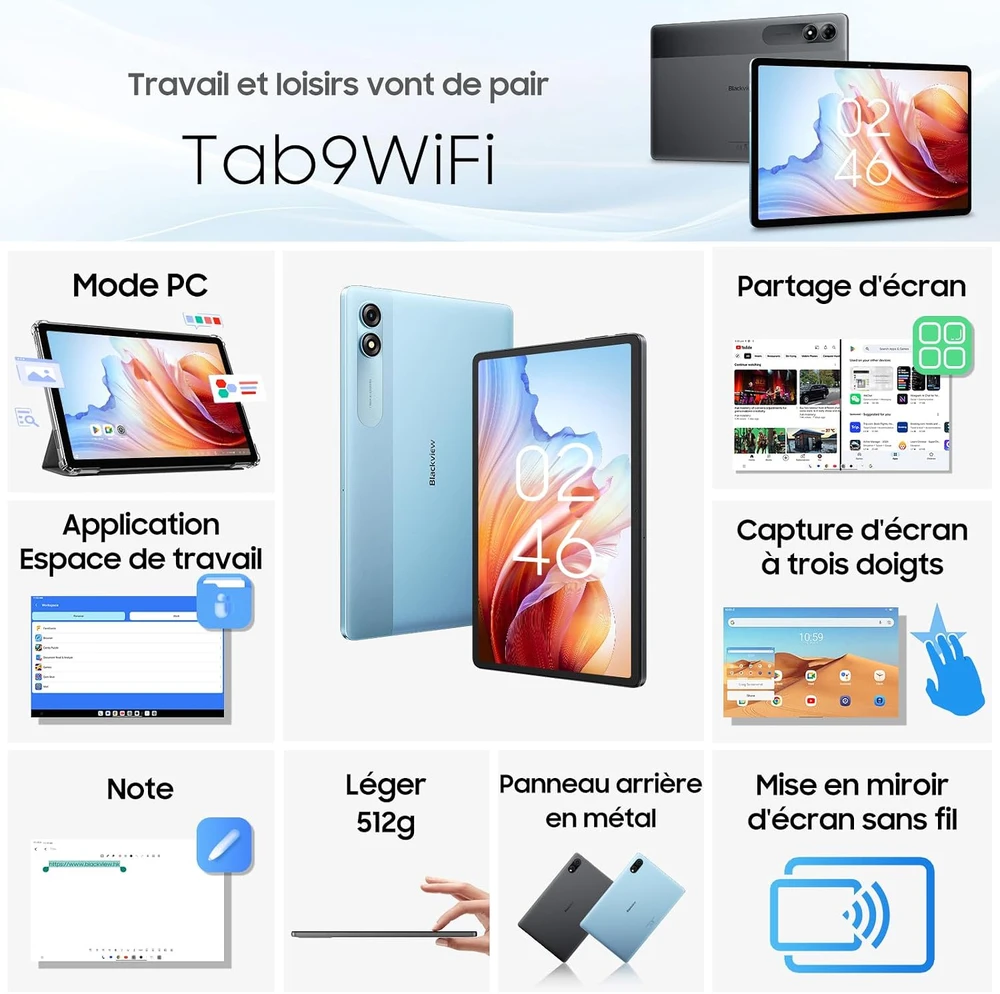 Planšetė Blackview planšetinis kompiuteris Tab9Wifi 11 colių 2K, 18 GB RAM, 256 GB, Android 14