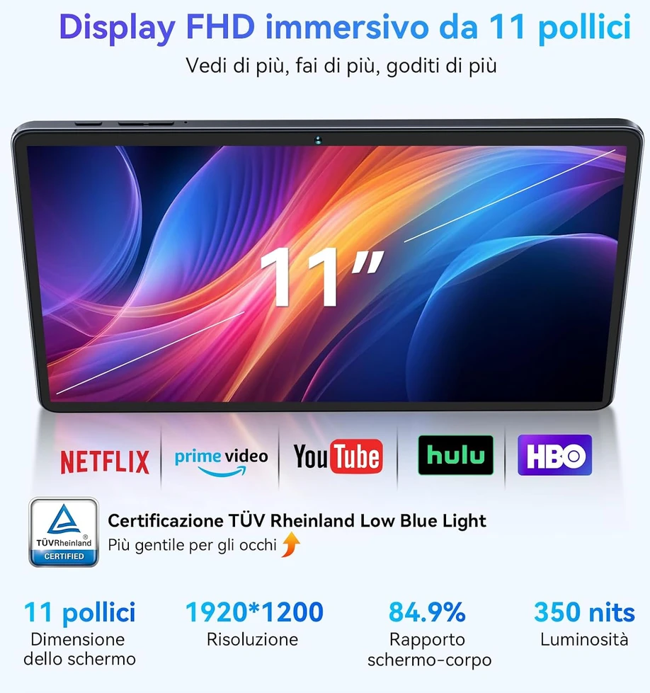Planšetė TABWEE planšetinis kompiuteris W90, 11 colių, 24 GB RAM, 256 GB, 4G LTE ir Wi-Fi