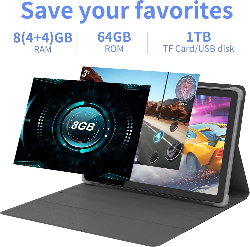 Planšetė Tibuta planšetinis kompiuteris su Android 13, 10,1 col. IPS ekranu, 8 GB RAM ir 64 GB E220