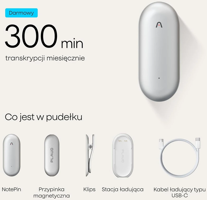 Plaud AI diktofonas su AI transkripcija, 64 GB atmintis, Bluetooth, NB-100 modelis