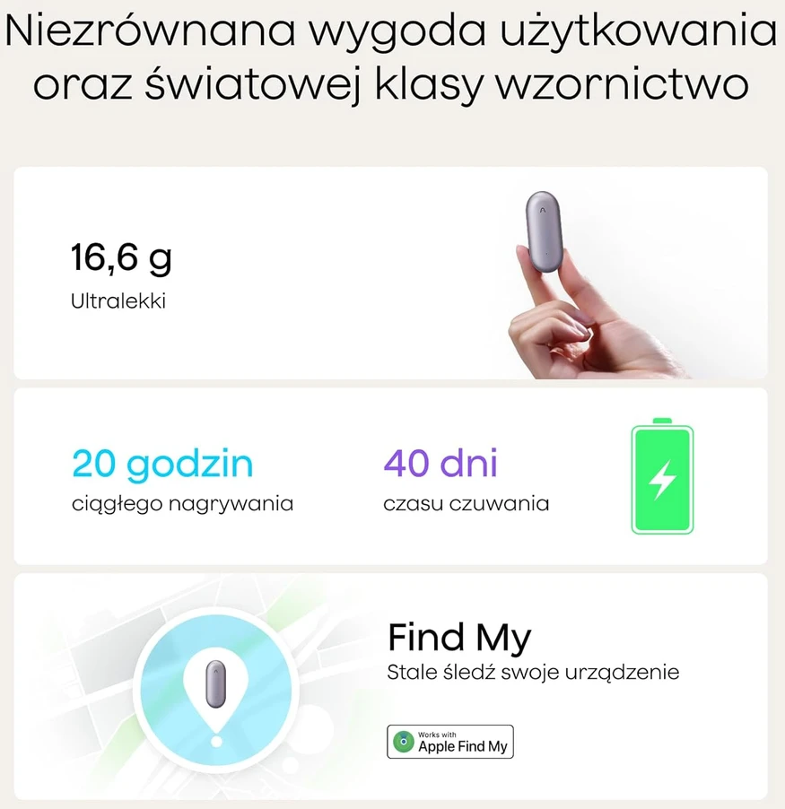 Plaud išmanusis AI diktofonas su Bluetooth, 64 GB atmintimi, 20 valandų įrašymas, NB-100