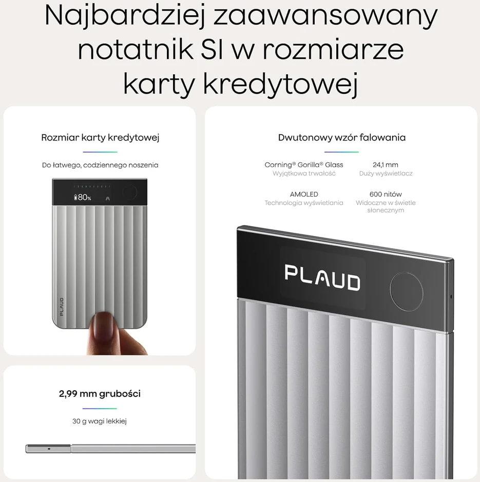 Plaud skaitmeninis AI diktofonas su transkripcija, daugiakalbė parama, 64 GB, Bluetooth, PN0300