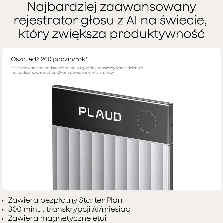 Plaud skaitmeninis AI diktofonas su transkripcija, daugiakalbė parama, 64 GB, Bluetooth, PN0300
