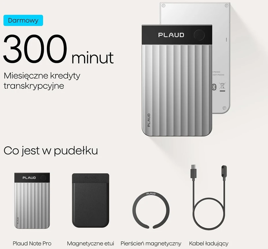 Plaud skaitmeninis AI diktofonas su transkripcija, daugiakalbė parama, 64 GB, Bluetooth, PN0300