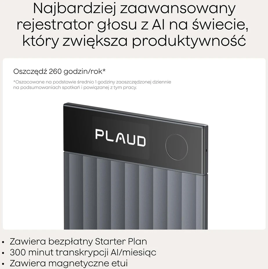 Plaud skaitmeninis diktofonas AI, 64 GB, Bluetooth, 50 val. įrašymo, Note Pro