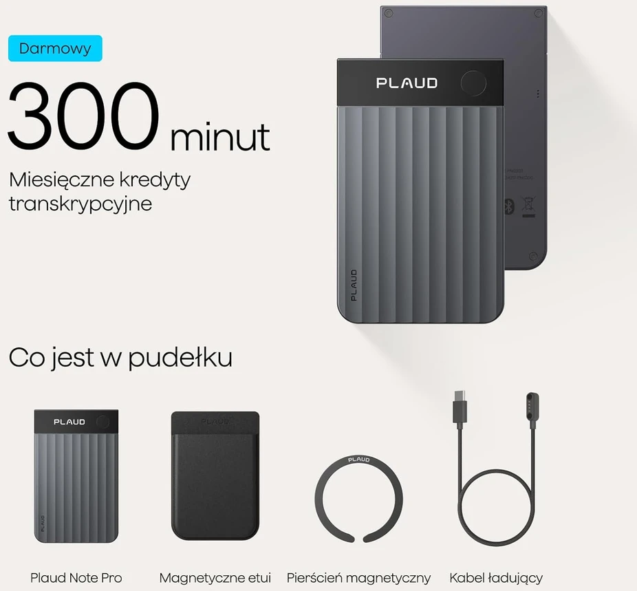 Plaud skaitmeninis diktofonas AI, 64 GB, Bluetooth, 50 val. įrašymo, Note Pro