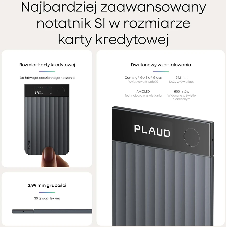 Plaud skaitmeninis diktofonas AI, 64 GB, Bluetooth, 50 val. įrašymo, Note Pro