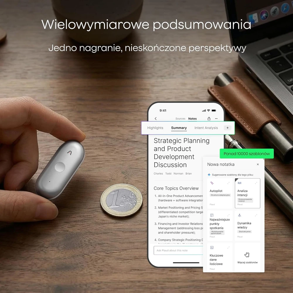 Plaud skaitmeninis diktofonas su AI transkripcija, 64 GB atmintis, Bluetooth, modelis PN0210