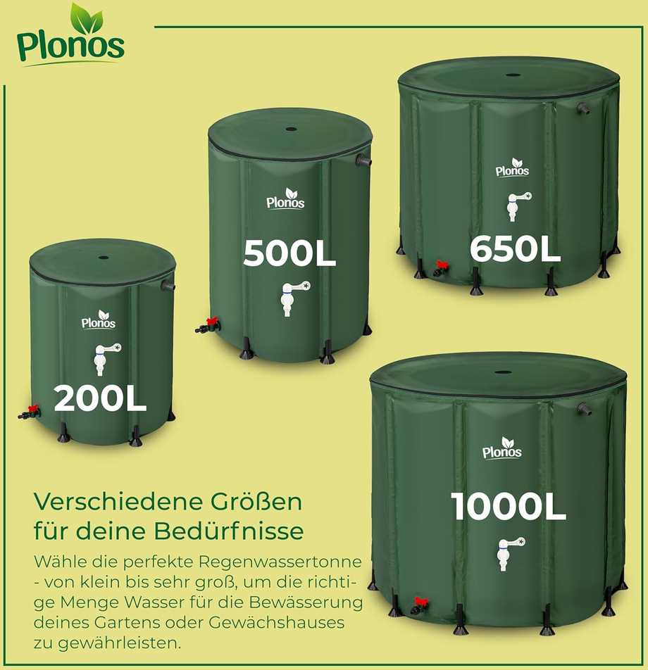 Plonos lietaus vandens rezervuaras 500 l su ventiliu, PVC, 98 × 80 cm, žalias