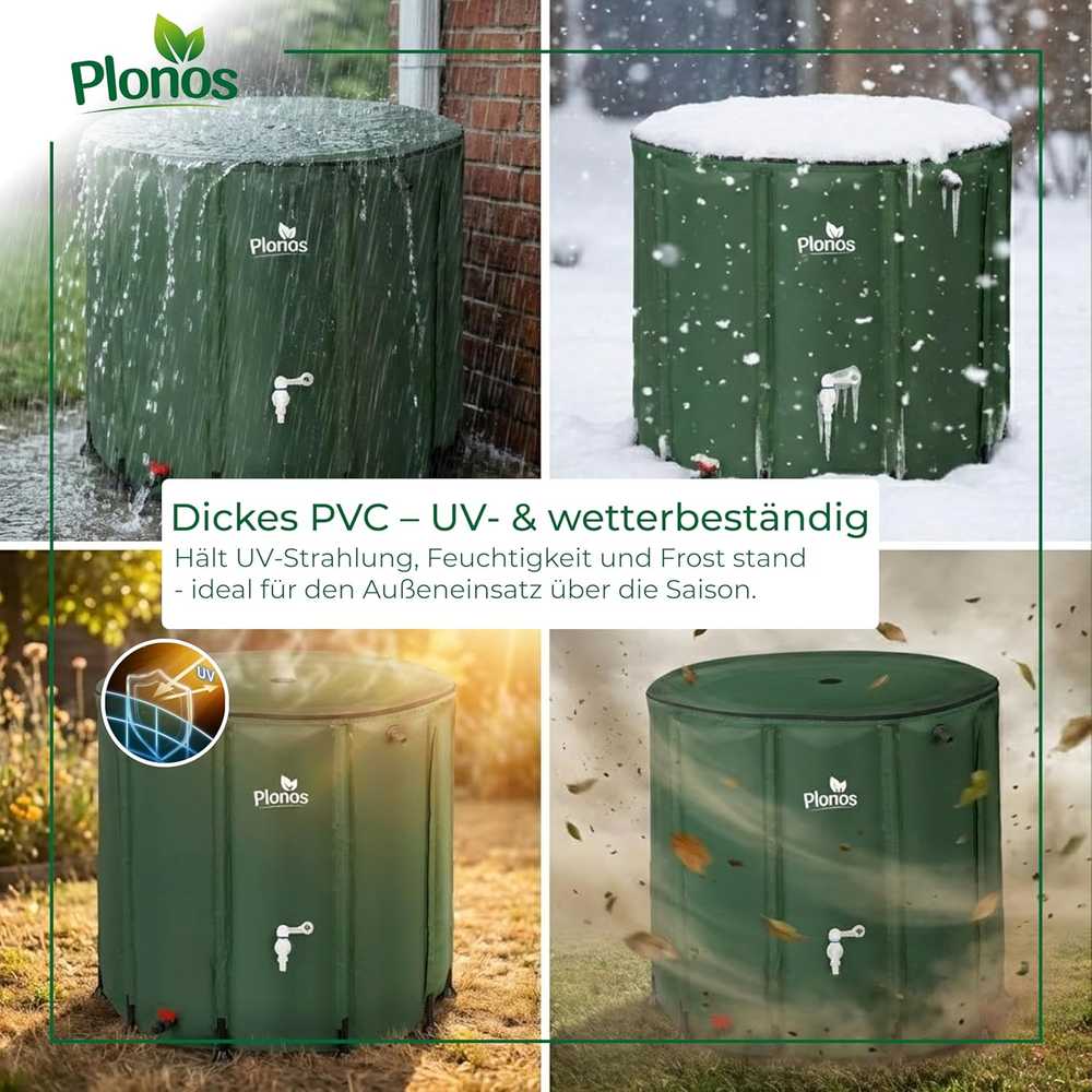 Plonos lietaus vandens rezervuaras 500 l su ventiliu, PVC, 98 × 80 cm, žalias