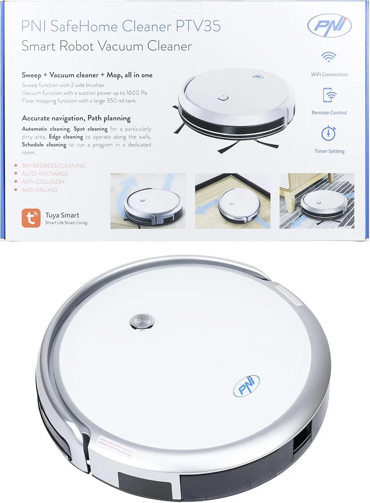 PNI išmanusis robotas dulkių siurblys su Wi-Fi, 30 W, Tuya Smart, PNI-PTV35