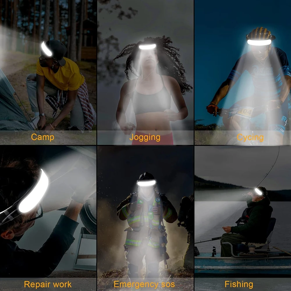 POKISEED LED galvos žibintas, 1500 lm, plati 230° šviesos srovė, įkraunamas, IPX6, 3 režimai, HL002
