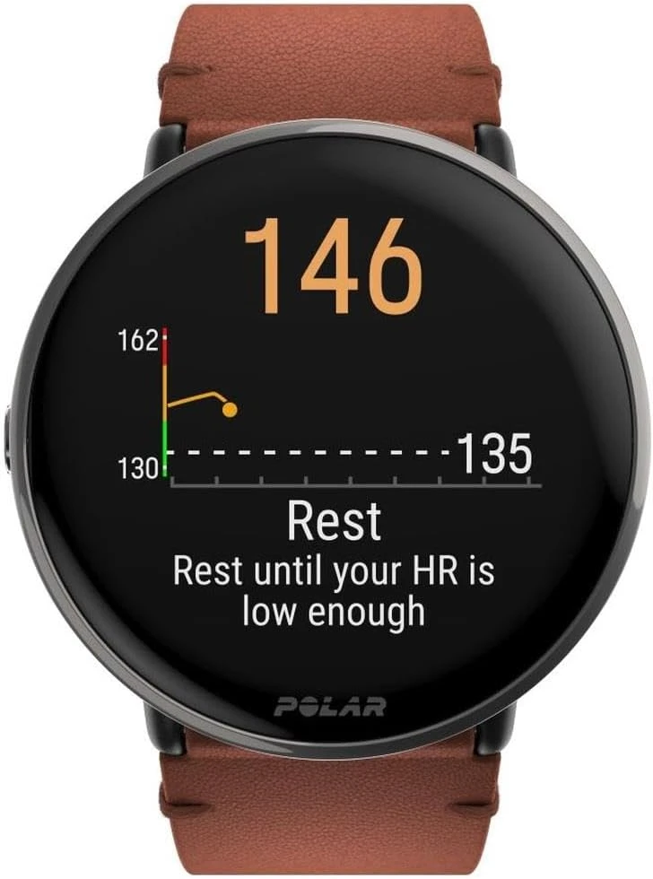 Išmanusis laikrodis Polar Ignite 3 Titanium, S-L dydžio, Juodos spalvos korpusas su rudos spalvos odiniu dirželiu (komplektacijoje papildomai juodos spalvos silikoninis dirželis)