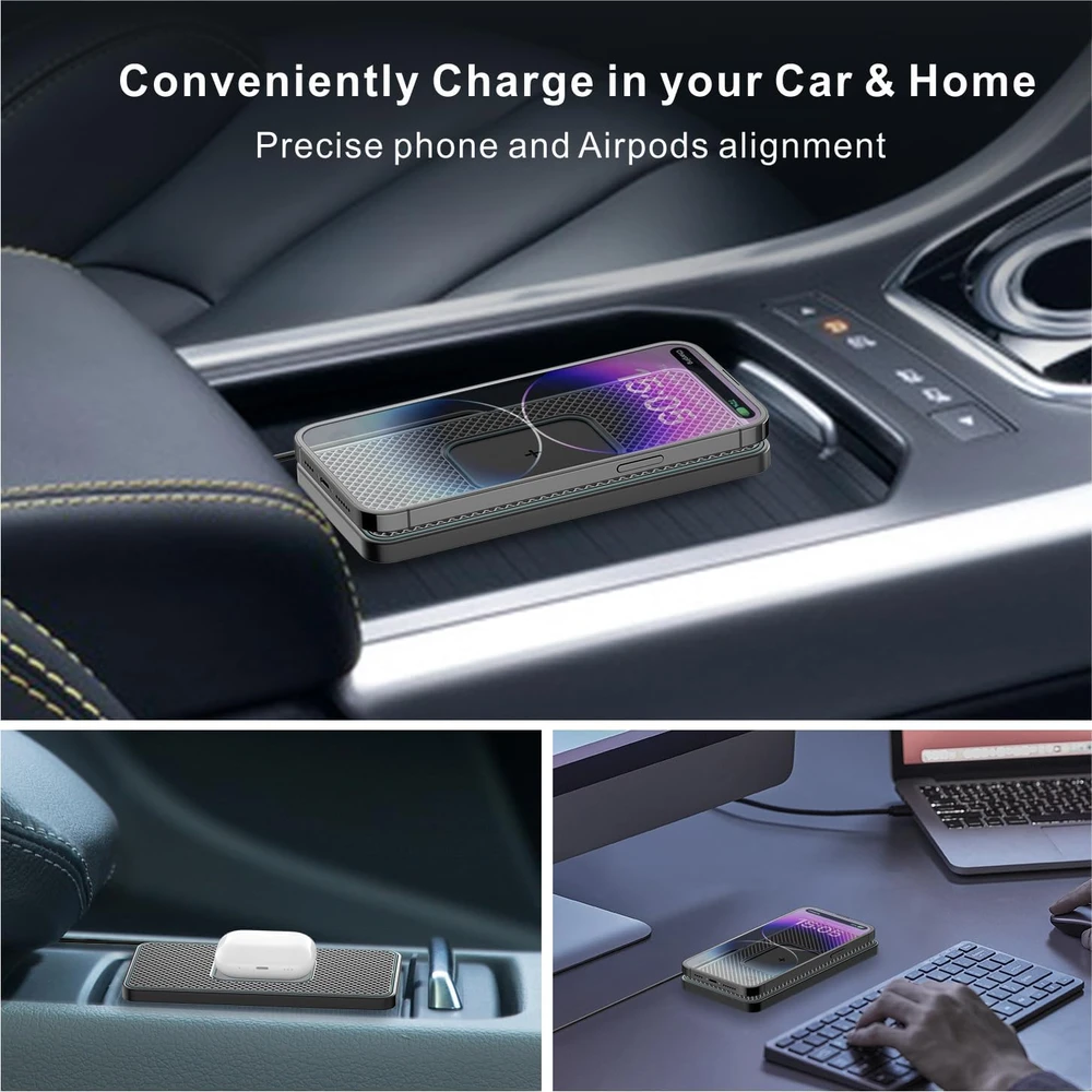 polmxs automobilinis belaidžio įkrovimo kilimėlis Qi 15 W USB-A C1 PRO