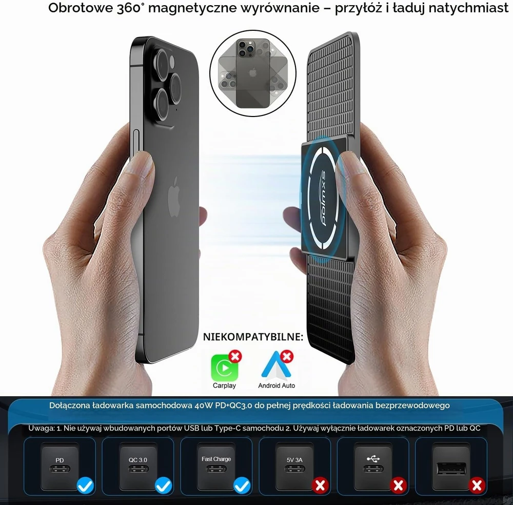 polmxs magnetinis belaidis automobilinis įkroviklis 15 W MagSafe USB-C C11